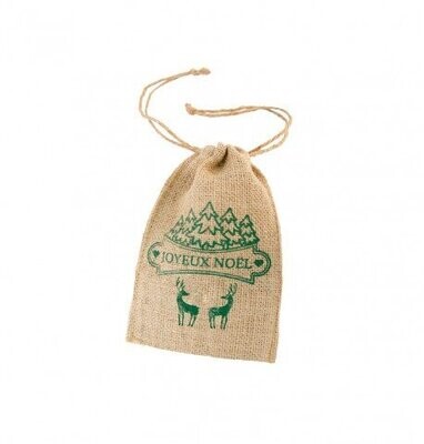 SAC JUTE JOYEUX NOEL VERT 12x15CM