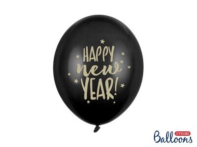 BALLON LATEX NOIR BALLON LATEX NOIR "HAPPY NEW YEAR" OR 30CM (x6)