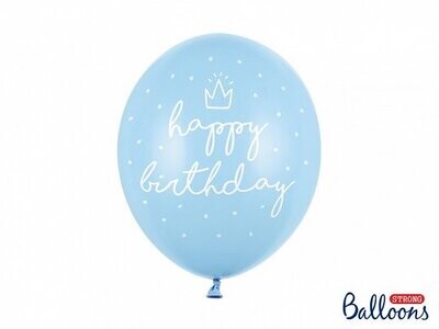 BALLON LATEX BLEU "HAPPY BIRTHDAY" BLANC 30CM (x6)