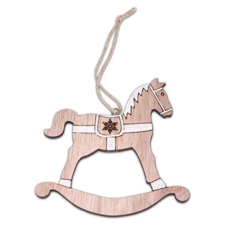 CHEVAL A BASCULE BOIS PAILLETTES BLANCHES 12 CM