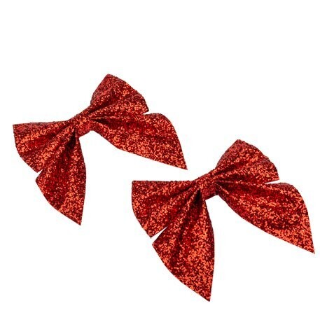NOEUD PAILLETTES ROUGES 12x13CM (x2)