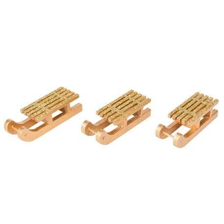 LUGE BOIS OR ET PAILLETTES OR 7.5x2.5CM (x3)