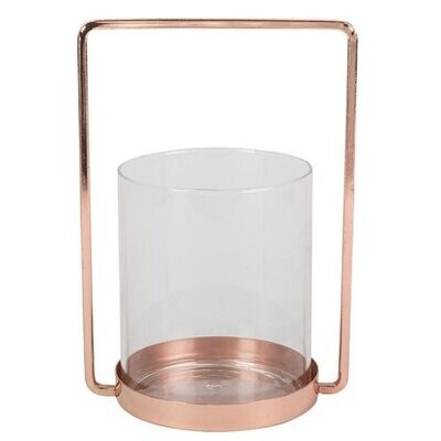PHOTOPHORE / VASE BROOM VERRE ET ROSE GOLD GM 25x16CM