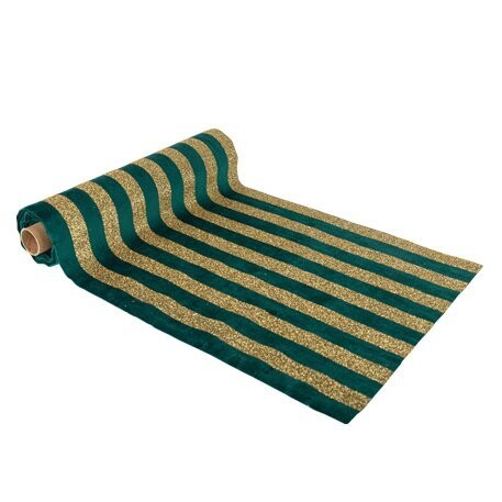 CHEMIN DE TABLE LIGNE VELOURS VERT SAPIN ET PAILLETTES OR 28CMx3M