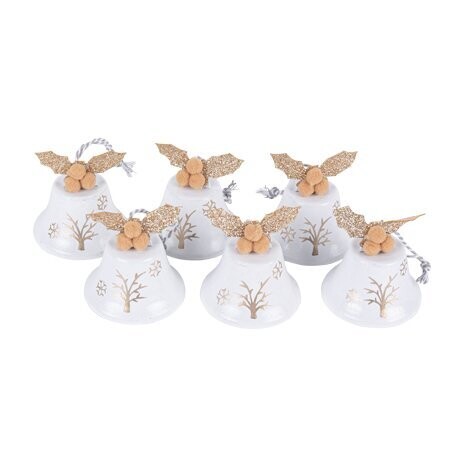 SUSPENSION CLOCHES GRELOTS BLANC PAILLETTES CHAMPAGNE (x6)