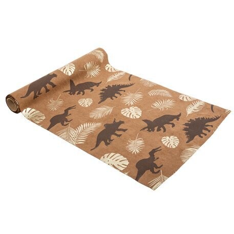 CHEMIN DE TABLE DINOSAURE SUEDINE CAMEL FLOQUE OR ET CHOCOLAT 28CMc3M