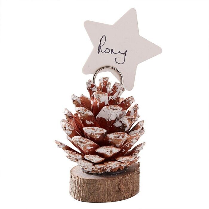 MARQUE PLACE POMME DE PIN + CARTON ETOILES BLANC 6.8x5CM (x6)