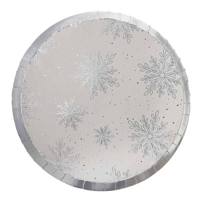 ASSIETTE RONDE BLANCHE ETOILES ET LISERE ARGENT 25CM (x8)