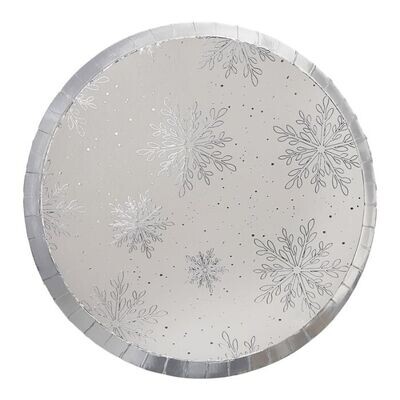 ASSIETTE RONDE BLANCHE ETOILES ET LISERE ARGENT 25CM (x8)