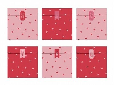 SAC A GODDIES PETITS COEURS ROUGE ET ROSE 13x14CM (x6)