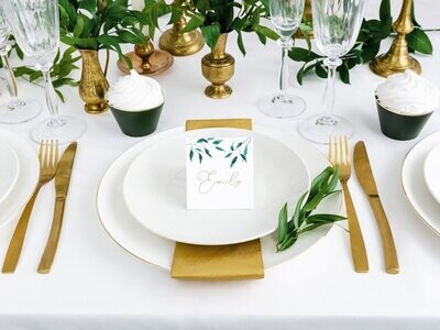 MARQUE PLACE BLANC ET FEUILLAGE 7x7.5CM (x25)