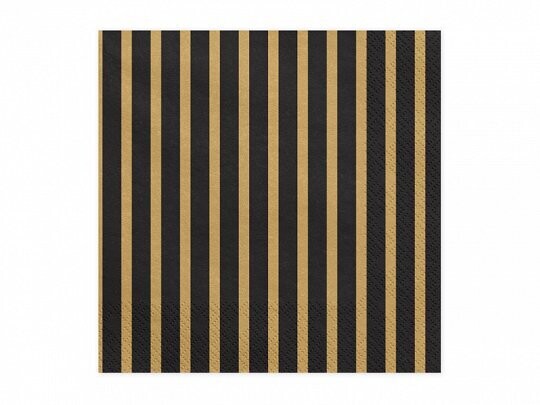 SERVIETTE NOIR RAYURES OR 33CM (x20)
