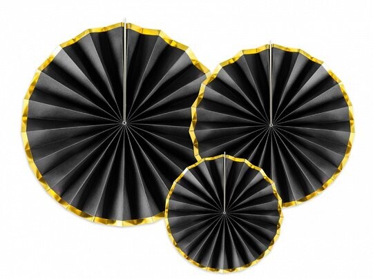 EVENTAIL NOIR ET LISERE OR 23, 32 ET 40CM (x3)