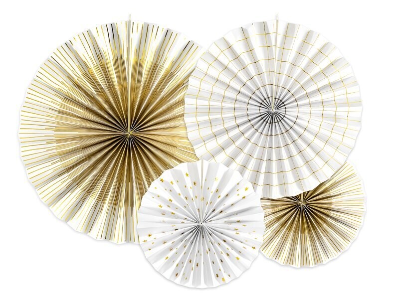 EVENTAIL BLANC ET OR 23, 32 ET 40CM (x4)