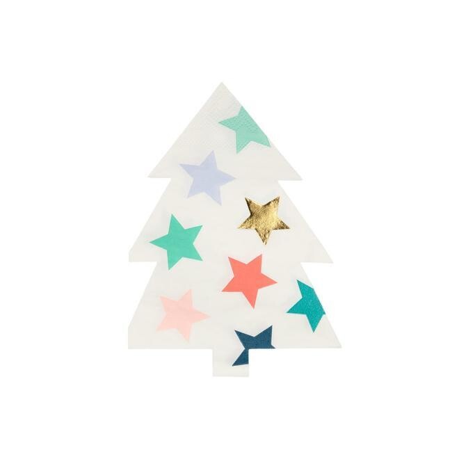 SERVIETTE FORME SAPIN ETOILES PASTEL 11x16CM (x16)