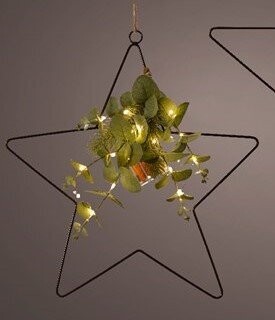 ETOILE METAL ET BRANCHE FEUILLAGE ET EUCALYPTUS LUMINEUSE LED 40CM