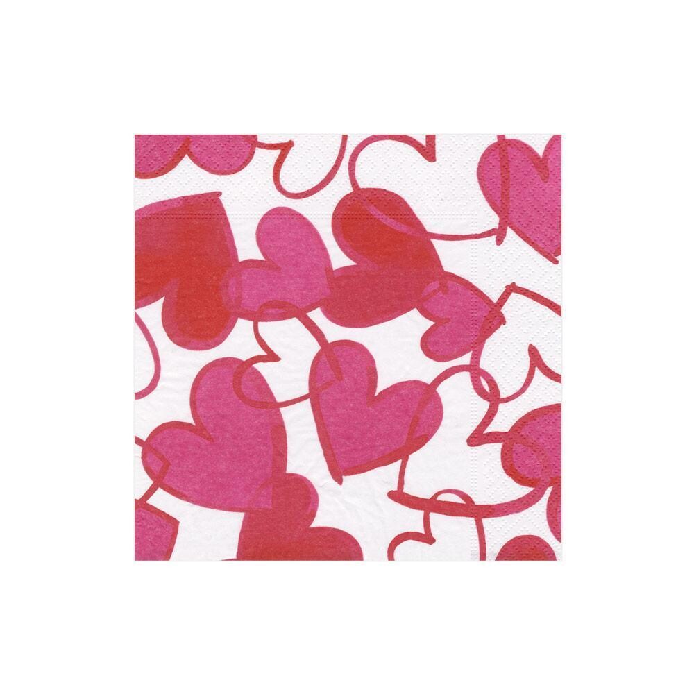SERVIETTE COCKTAIL MOTIF COEURS ROSE 12.7CM (x20)