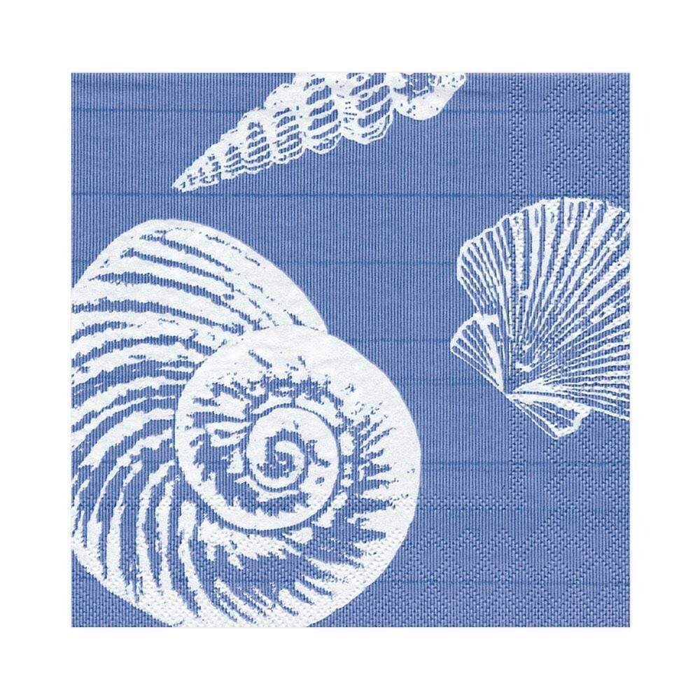 SERVIETTE BLEU COQUILLAGES BLANCS 33CM (x20)