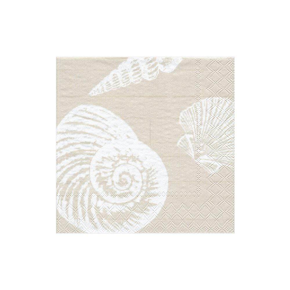SERVIETTE COCKTAIL SABLE COQUILLAGES BLANCS 12.7CM (x20)
