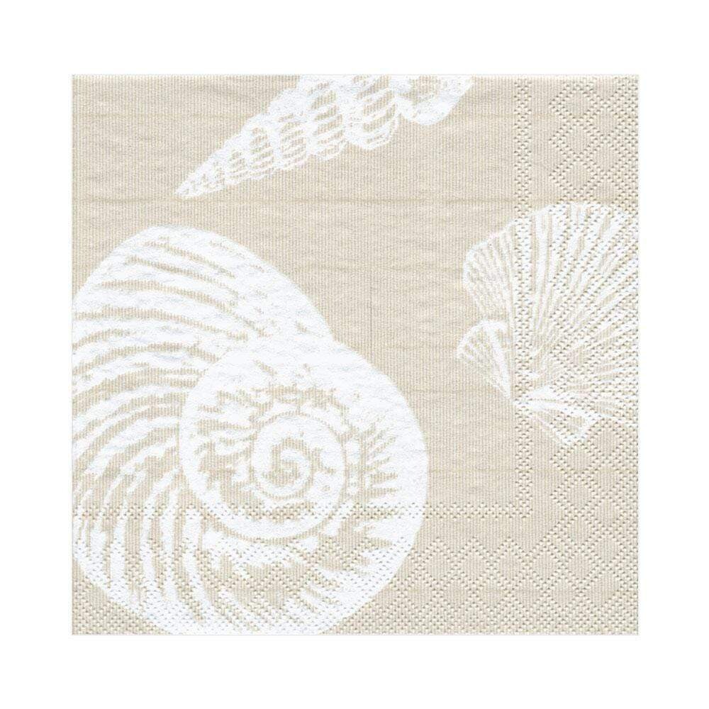 SERVIETTE SABLE COQUILLAGES BLANCS 33CM (x20)