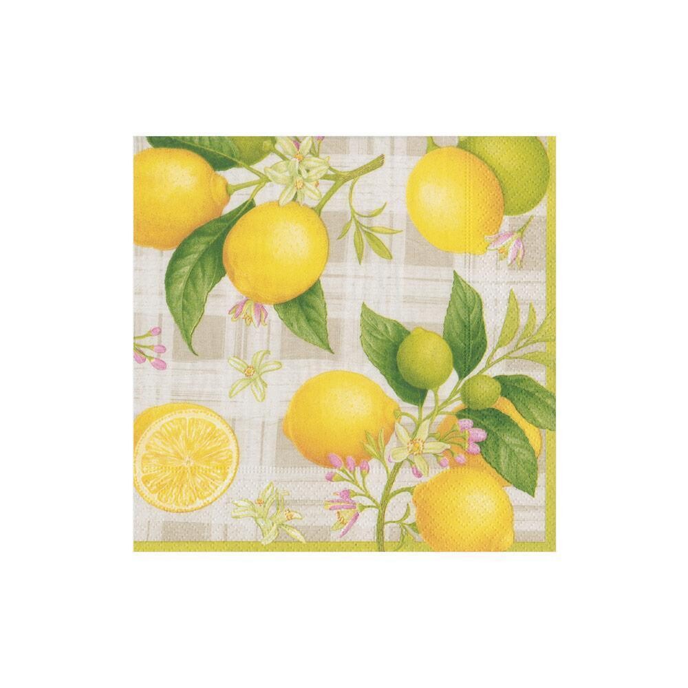 SERVIETTE COCKTAIL CITRONS ET FEUILLAGE 12.5CM (X20)