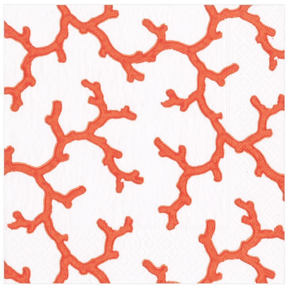 SERVIETTE BLANCHE MOTIF CORAIL 38CM (x20)