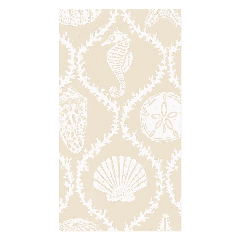 SERVIETTE SABLE HIPPOCAMPE ET COQUILLAGE BLANC 11X20CM (x15)