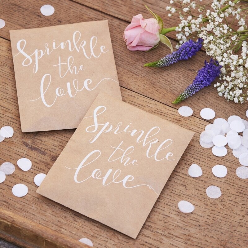 POCHETTE A CONFETTIS KRAFT SPRINKLE THE LOVE BLANC + CONFETTIS BLANCS