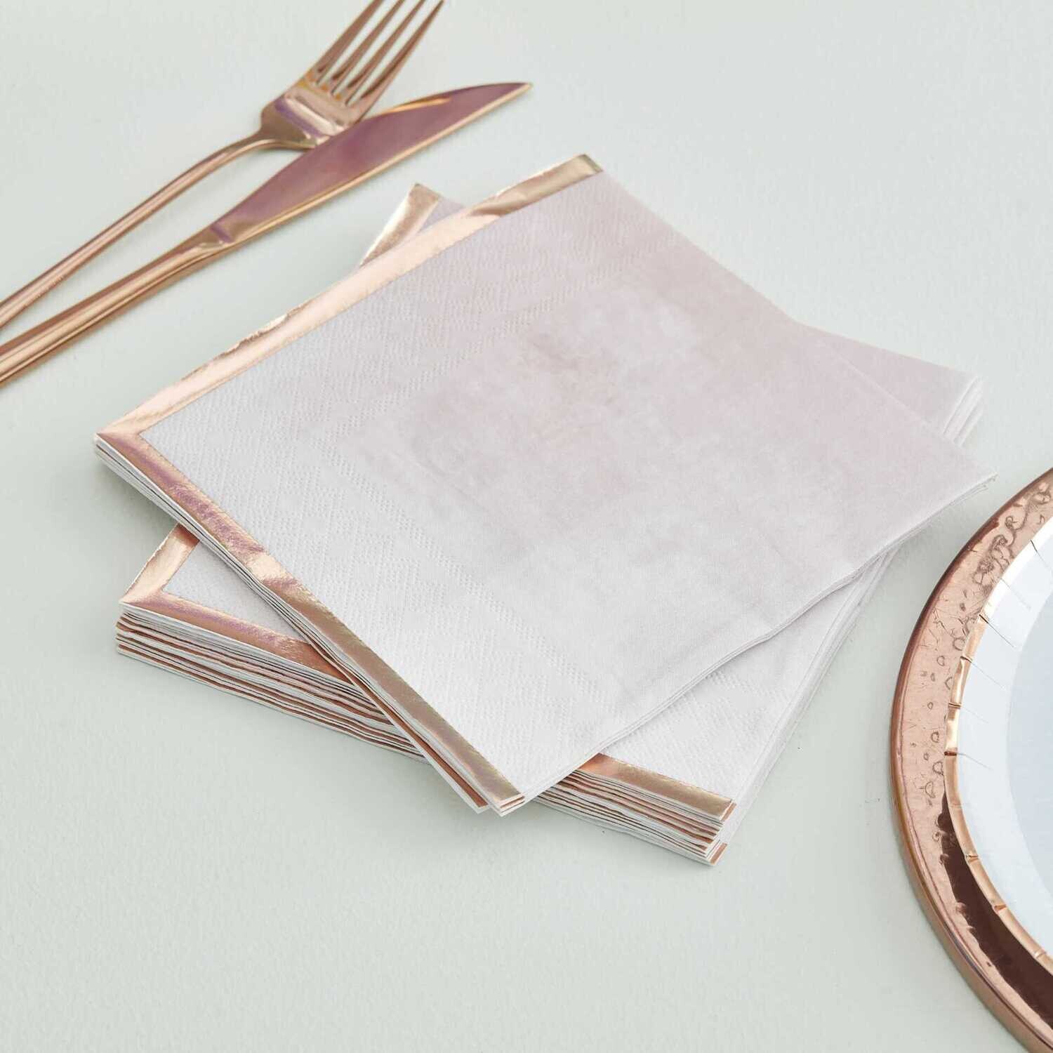 SERVIETTE ROSE PASTEL LISERE ROSE GOLD 33CM (16)