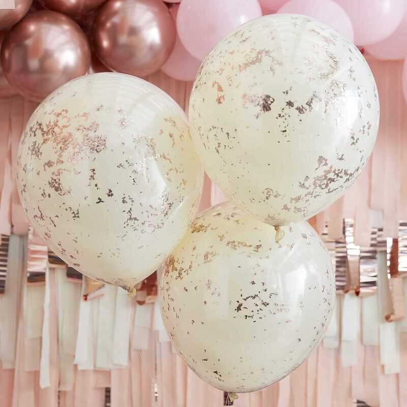BALLON CREME A CONFETTIS ROSE GOLD 45CM (x3)