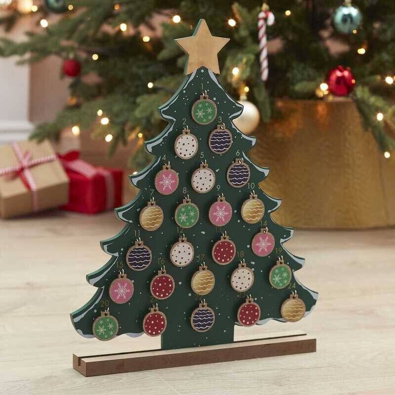 CALENDRIER DE L'AVENT SAPIN BOIS 46X36CM