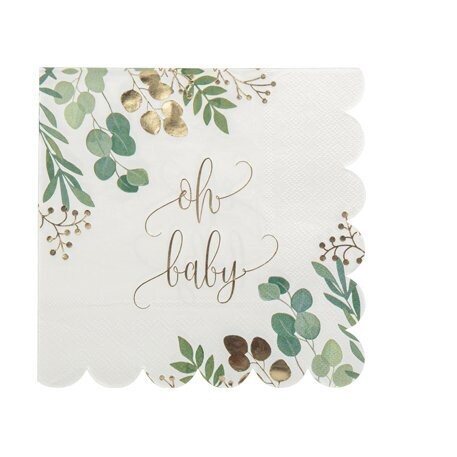 SERVIETTE "OH BABY" BLANC VERT ET OR 3 PLIS 33CM (x16)