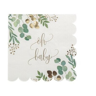 SERVIETTE "OH BABY" BLANC VERT ET OR 3 PLIS 33CM (x16)