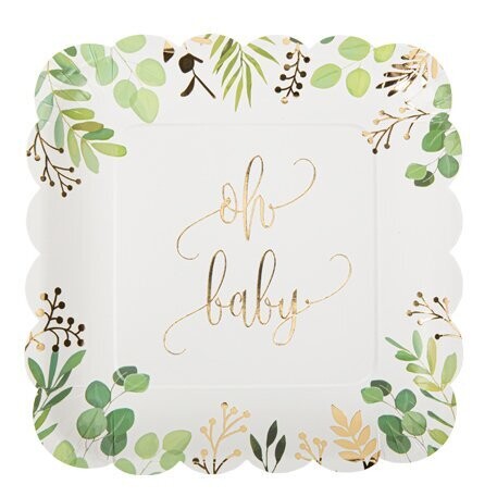 ASSIETTE "OH BABY" BLANC VERT ET OR 23.5CM (x8)
