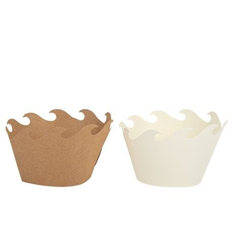 DECO CAISSETTE A CUPCAKES WAVES MIX KRAFT ET IVOIRE 22x5CM (x8)