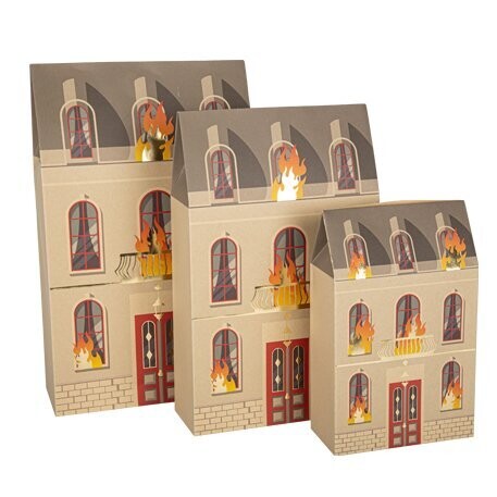 CENTRE DE TABLE 3D MAISONS ENFLAMMEES (X3)