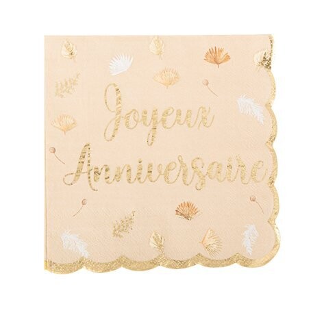 SERVIETTE BOHO "JOYEUX ANNIVERSAIRE" BLUSH ET OR 33CM (16)