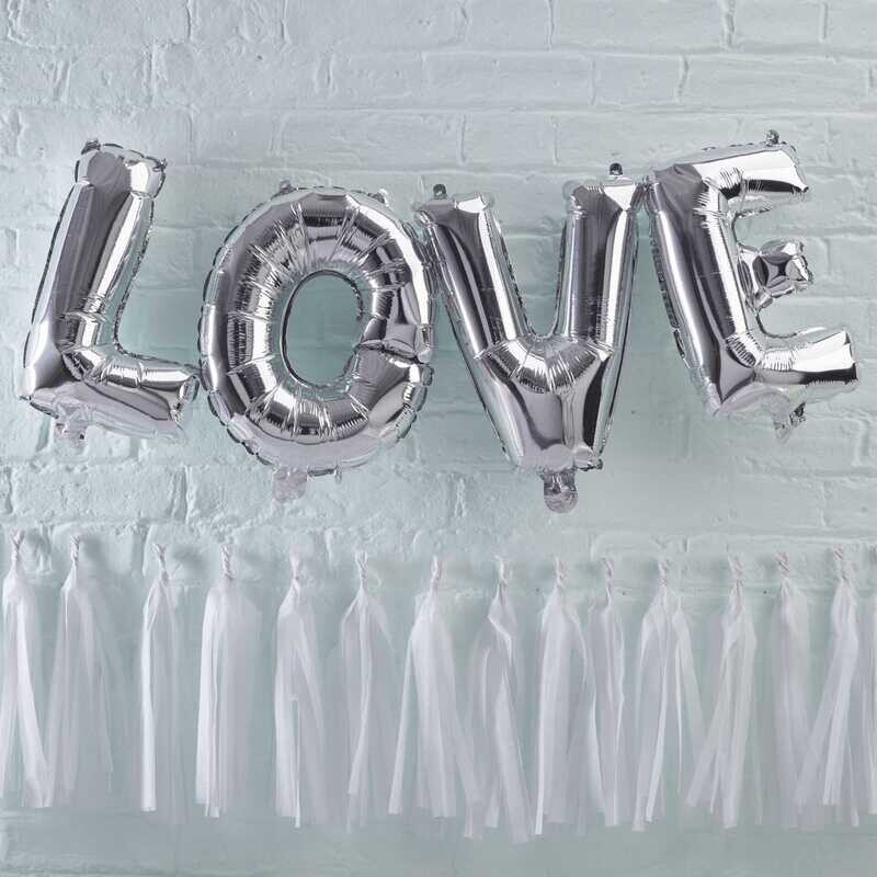 GUIRLANDE DE BALLONS METAL LOVE ARGENT 1.20M