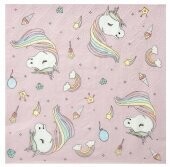 SERVIETTE LICORNE FOND ROSE 33CM (x20)