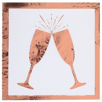 SERVIETTE BLANCHE FLUTES A CHAMPAGNE ET LISERE ROSE GOLD 33CM (x20)