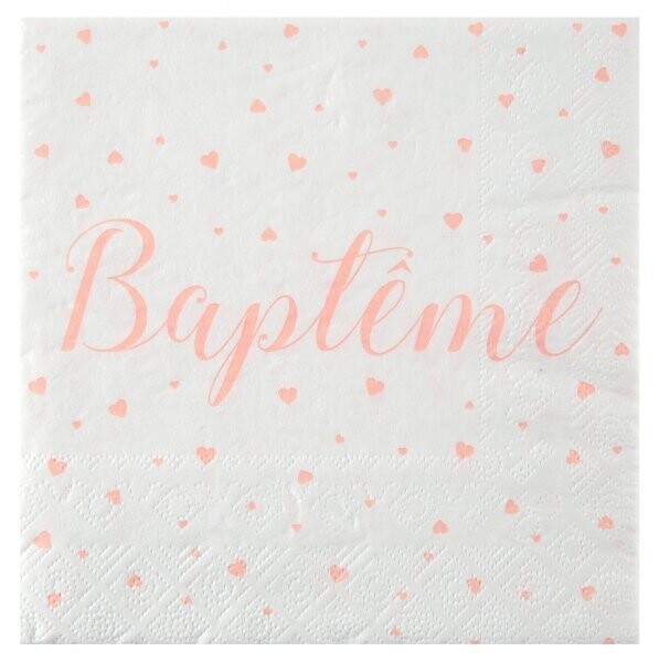SERVIETTE "BAPTEME" ROSE 33CM (x20)