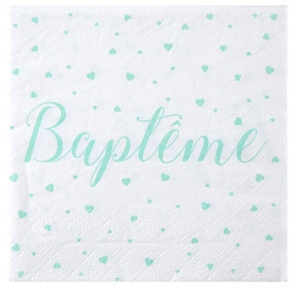 SERVIETTE "BAPTEME" MENTHE 33CM (x20)