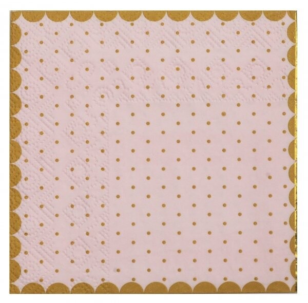 SERVIETTE COCKTAIL ROSE POINTS ET LISERE OR 25CM (x20)