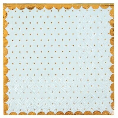 SERVIETTE COCKTAIL BLeuS POINTS ET LISERE OR 25CM (x20)