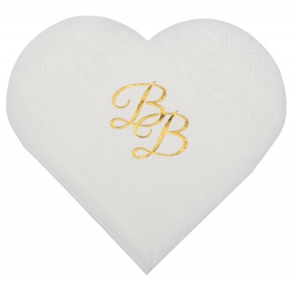 SERVIETTE FORME COEUR BLANCHE "BB" OR 12.45CM (x20)