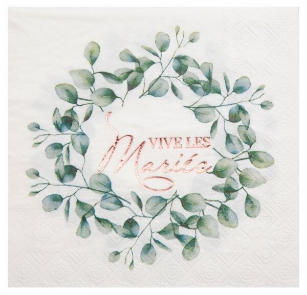SERVIETTE BUCOLIQUE "VIVE LES MARIES" 33CM (x20)