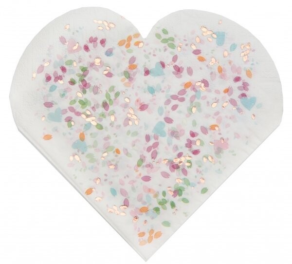SERVIETTE FORME COEUR FLEURIE 19x17CM (x20)