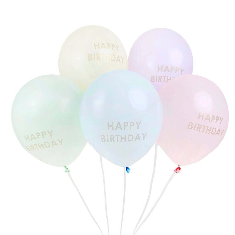 BALLON PASTEL ASSORTIS "HAPPY BIRTHDAY" OR 30CM (x5)