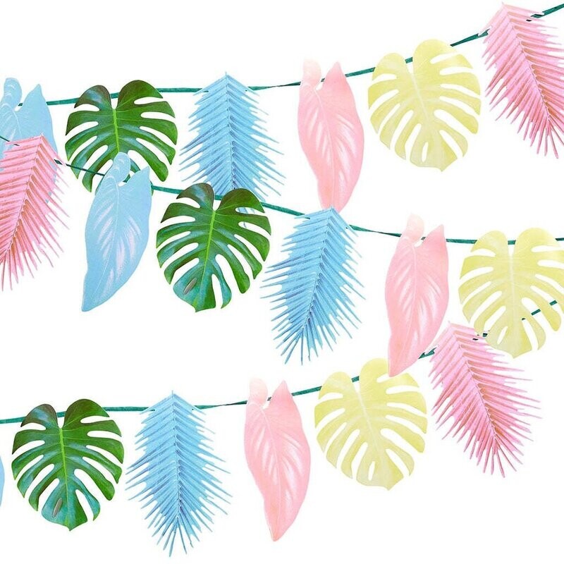 GUIRLANDE FEUILLES TROPICALES MULTICOLORES 2.60Mx27CM