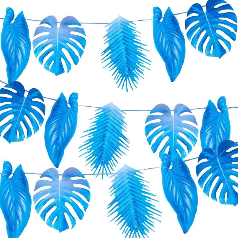 GUIRLANDE FEUILLES TROPICALES BLEUES 2.60Mx27CM